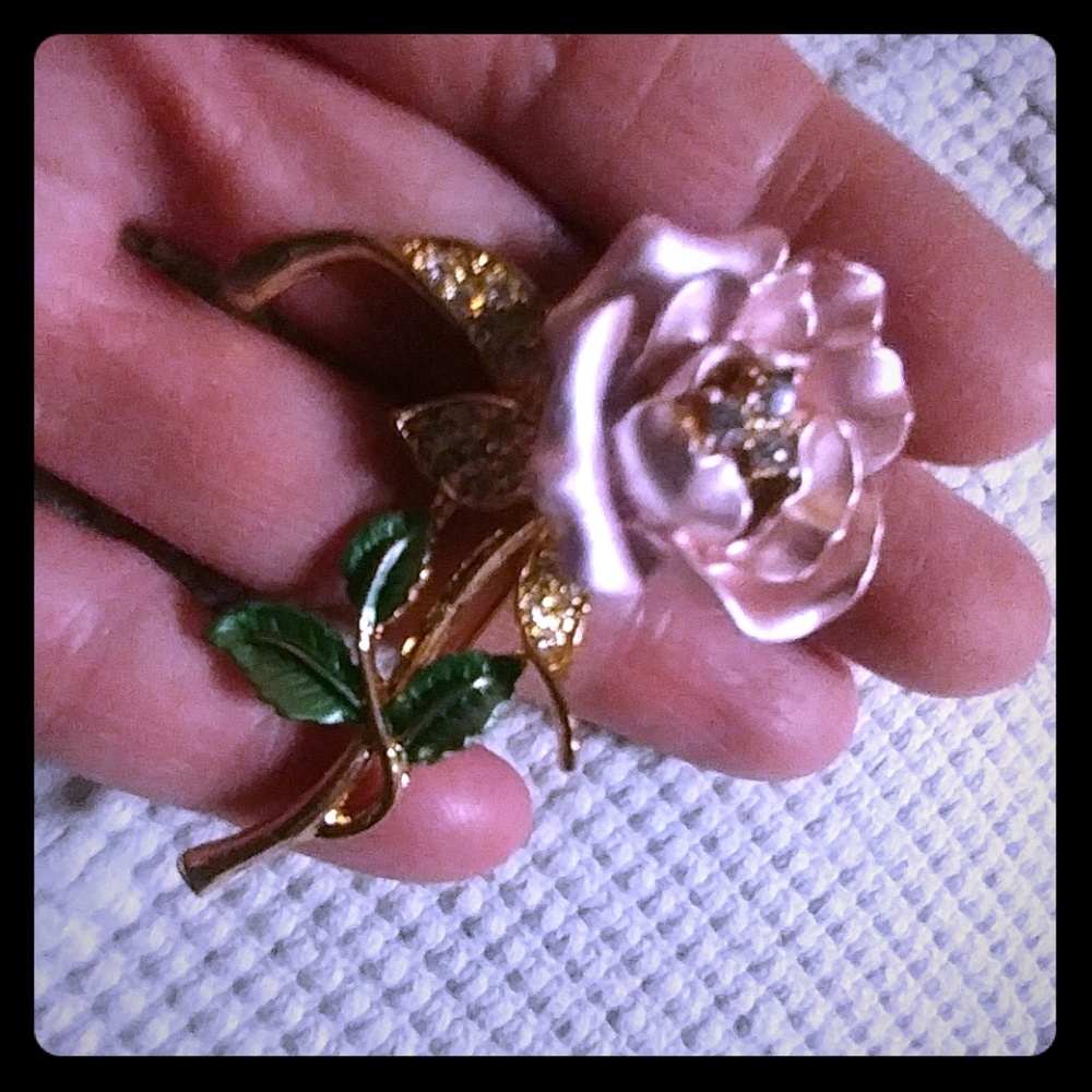 Blush Pink & Rhinestone Gold Pin - Picture 2 of 5